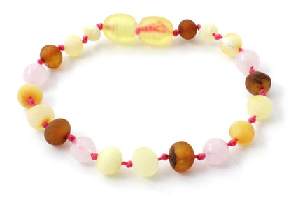 Amber and Pink Rose Quartz Bracelets or Anklets