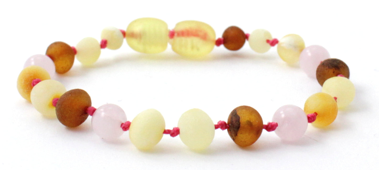 Amber and Pink Rose Quartz Bracelets or Anklets
