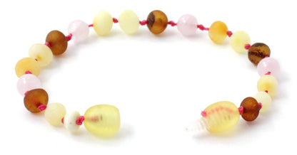 Amber and Pink Rose Quartz Bracelets or Anklets