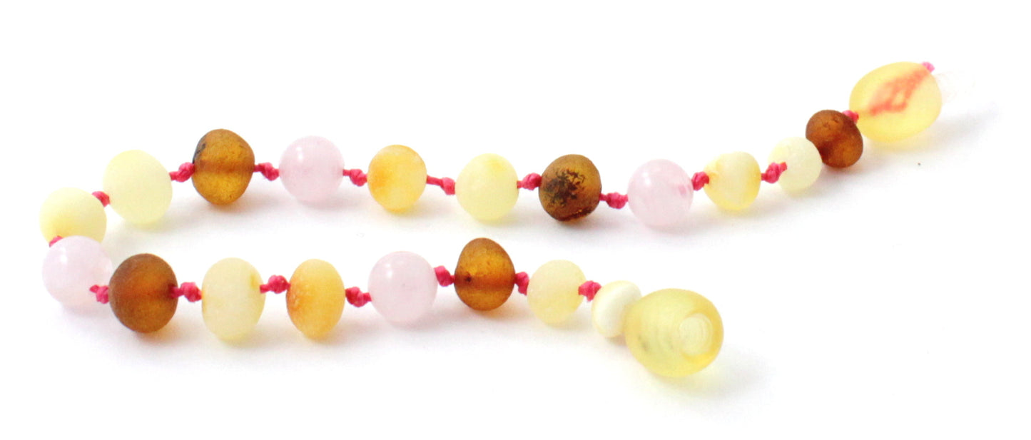 Amber and Pink Rose Quartz Bracelets or Anklets