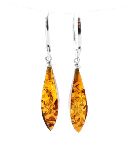 Amber Faceted Cognac Drop Earrings With Silver