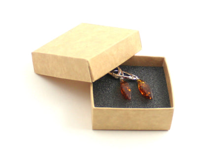 Amber Faceted Cognac Drop Earrings With Silver