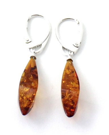 Amber Faceted Cognac Drop Earrings With Silver