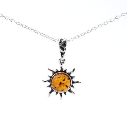 Silver and Amber Sun Cognac Pendant