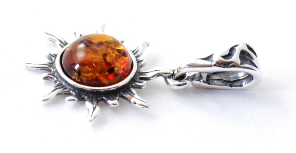 Silver and Amber Sun Cognac Pendant